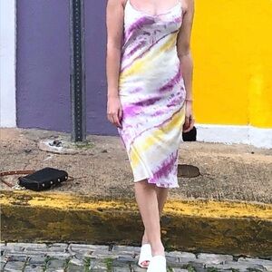 Bershka Tie-Dye Midi Dress in Purple and Yellow